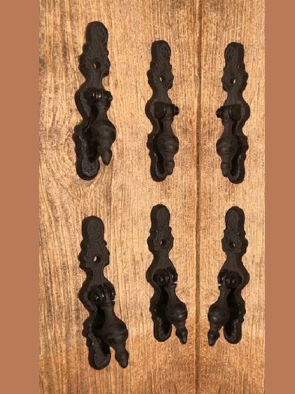 Six (6) Cast Iron Vertical Hinged Cabinet Drawer Pulls Handles Six (6) 0184-0208